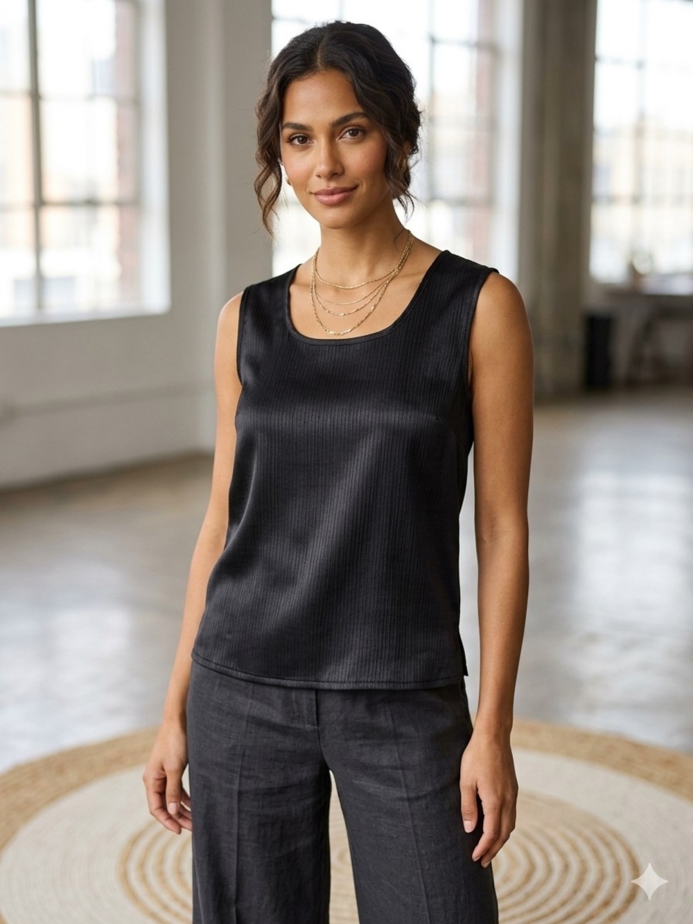 Vintage 80s/90s Black Satin Scoop Neck Camisole Minimalist Coquette Quiet Luxury